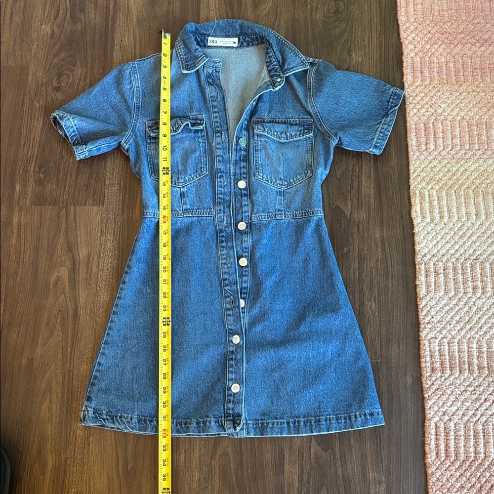 Zara Blue Denim Button-Front Mini Shirt Dress